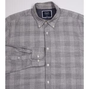 Charles Tyrwhitt Slim Non Iron Gray Plaid Knit Cotton Button Up Dress Shirt L